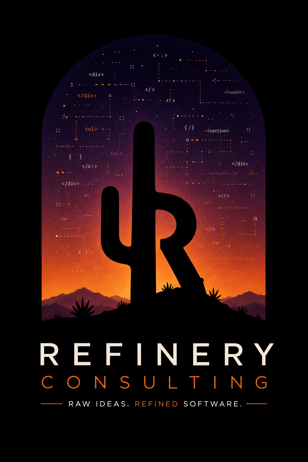 Refinery Consulting primary stacked logo on black